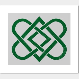 Vintage Celtic Knot Heart - St Patricks - Dark Green Posters and Art